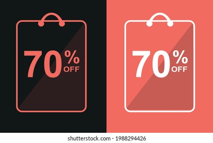 70% off.Sale banner with seventy percent off in a black and orange bag for store offers.


