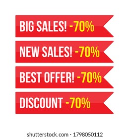 70 percent big sales,new sales, best offer,discount red ribbon sign vector eps