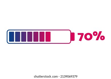70 percent chart. Vector percentage infographics. Isolated gradient icon. Sign for download, battery charge, growth, progress, business, design