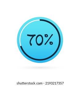 70 percent chart. Vector percentage infographic element. Blue circle isolated icon. Sign for download, growth, progress, business, finance, design
