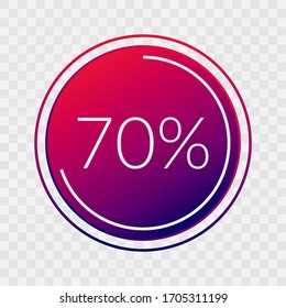 70 percent circle chart, isolated symbol on transparent background. Vector gradient element. Infographic sign 