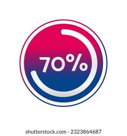 70 % Kreisdiagramm, isoliertes Symbol. Vektorrotes blaues Farbverlauf-Element. Prozentuales Infografik-Zeichen. Illustration, Symbol für Wirtschaft, Finanzen, Fortschritt, Bericht, Webdesign, Download
