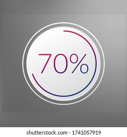 70 percent circle chart symbol. Vector red blue gradient element. Infographic sign on gray dotted background. Illustration, icon for business, finance, report, web design, downloading