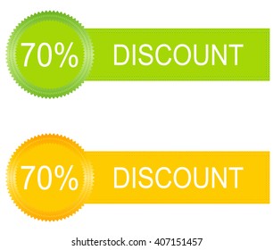 70 percent discount buttons set in orange and green