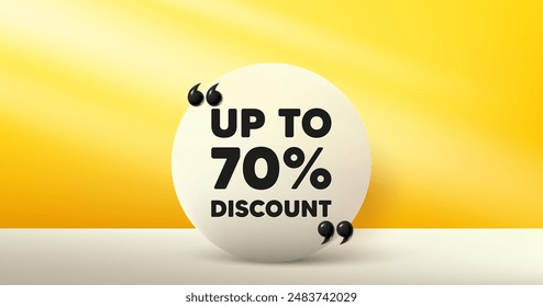 Up to 70 percent discount. Circle frame, product stage background. Sale offer price sign. Special offer symbol. Save 70 percentages. Discount tag round frame message. Vector