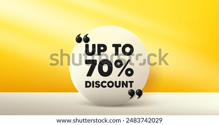 Up to 70 percent discount. Circle frame, product stage background. Sale offer price sign. Special offer symbol. Save 70 percentages. Discount tag round frame message. Vector
