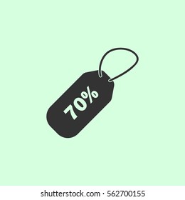 70 percent discount icon flat. Grey vector symbol on green background