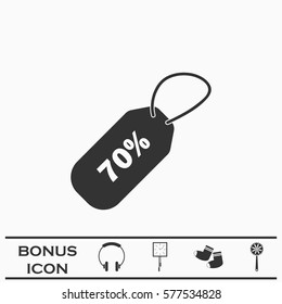 70 percent discount icon flat. Black pictogram on white background. Vector illustration symbol and bonus button