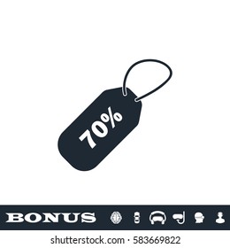 70 percent discount icon flat. Black pictogram on white background. Vector illustration symbol and bonus button