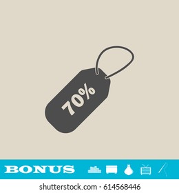 70 percent discount icon flat. Grey pictogram on light background. Vector illustration symbol and bonus button real estate, ottoman, vase, tv, fishing rod