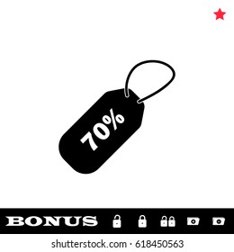 70 percent discount icon flat. Black pictogram on white background. Vector illustration symbol and bonus button open and closed lock, folder, star