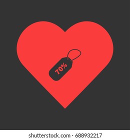70 percent discount icon flat. Simple pictogram on heart background. Vector illustration symbol