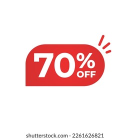 70 percent discount off. Red tag. Price tag with red gradient and white background.