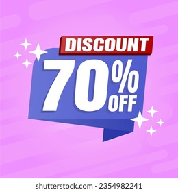 70 percent discount purple banner with blue floating balloon for offers and promotions sales.