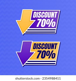 70 percent discount purple banner with yellow floating balloon for offers and promotions sales.