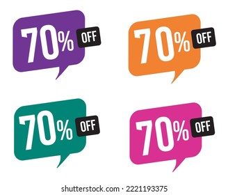 70 percent discount. purple, orange, green and pink balloons for promotions and offers. Vector Illustration on white background.