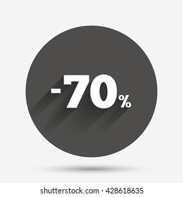 70 percent discount sign icon. Sale symbol. Special offer label. Circle flat button with shadow. Vector