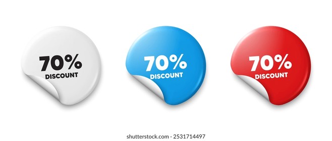 70 percent discount tag. Price tag sticker with offer message. Sale offer price sign. Special offer symbol. Sticker tag banners. Discount label badge. Vector