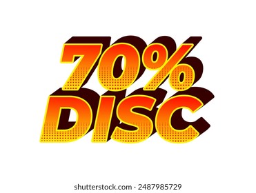 70 por ciento de descuento. Diseño de efectos de texto en estilo 3D con buenos colores