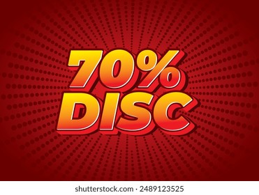 70 por ciento de descuento. Diseño de efectos de texto en estilo 3D con buenos colores