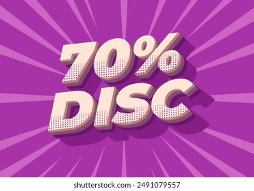 70 percent discount. Text effect design in 3D style with good colors