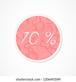70 percent discounts inscription on decorative round backgrounds with abstract pattern. Hand drawn lettering. Vector illustration