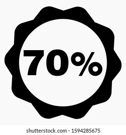 The 70 percent drop icon is dark. Price drop. Interest rate reduction. Sell-out. Stock symbol. Discount. Markdown of goods. Bonus discount. Vector icon.