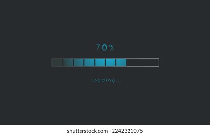 70 percent Futuristic dark blue Progress loading bar. Loading bar process of indicators. blue downloading progress vector design, web loading tap design template, interface upload.