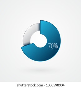70 percent isolated pie chart. Percentage vector symbol, infographic  blue gray gradient icon. Circle sign for business, finance, web design, download, progress