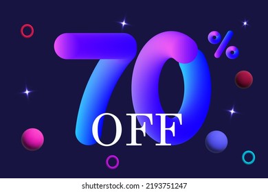 70 Percent Off. Big Discount, Advertising Promotion Of Goods, Profitable Purchases. Holiday Event, Space Sale, Gifts And Bonuses. Vector Banner 3d. Clearance, Rebate, Abstract Background, Flares.