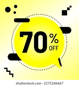70 percent off, big promotion, yellow balloon black detail