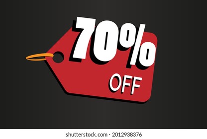 70 percent off. Black background with red label, for offers and promotions.