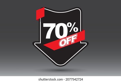70 percent off of black friday on a black arrow red ribbon and grey background