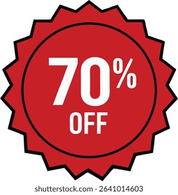 70 Percent Off Discount Badge Vector Red Sale Label for Promotion

