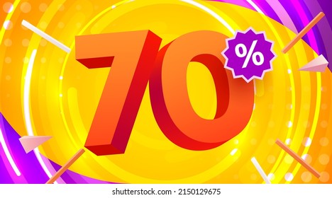 70 percent Off. Discount creative composition. 3d mega sale symbol with decorative objects. Sale banner and poster. Vector illustration.