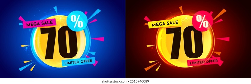 70 percent Off. Discount creative composition. Mega Sale. Vector illustration.