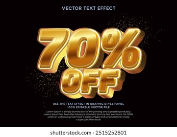 70 percent off discount golden numbers with editable text effect