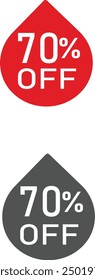 70 percent off discount tag and sticker sign	
