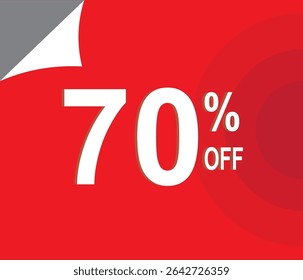 70% de desconto. Desconto para suas vendas. Vermelho e branco. 
