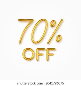 70 percent off golden realistic text on a light background.