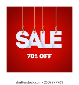 70 percent Off (70% Off). Icon with overlay on red background