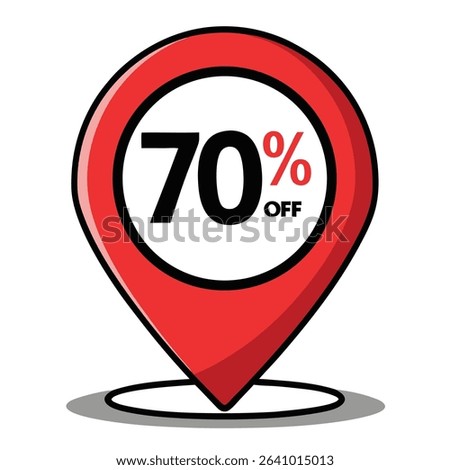 70 Percent Off Location Pin Icon Red Discount Marker for Sale Promotion

