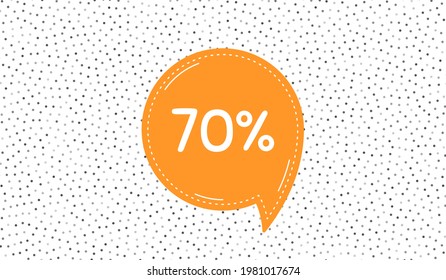 70 percent off Sale. Orange speech bubble on polka dot pattern. Discount offer price sign. Special offer symbol. Dialogue or thought speech balloon on polka dot background. Vector