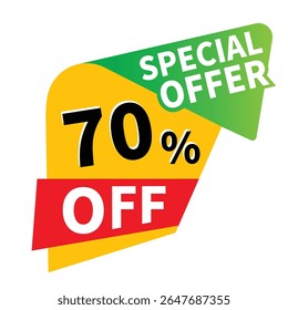 Jusqu'à 70 % de réduction sur la vente, ensemble d'icônes promotionnelles à prix réduit, signe de prix enregistrer d'offre à prix réduit, symbole d'offre spéciale, et icône d'Image vectorielle à 70 % de pourcentage
