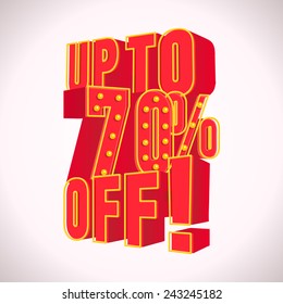 Up to 70 percent off. Vector  illustration in 3D-style.