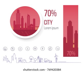70 percent polluted cities in world, problem of air pollution and smog vector illustration infographic poster with icons and symbols