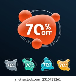 70 percent price off. Sale 3d badge, sticker or label. Abstract shapes discount, promotion banner template. Vector illustration. 