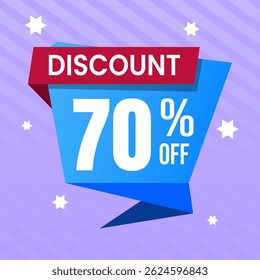 70 Percent Promotional Discount Banner Design with Blue Balloon and Purple Background for Sales, Offers, and Marketing Promotions