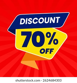 70 Percent Promotional Discount Banner Design with Yellow Balloon and Red Background for Sales, Offers, and Marketing Promotions