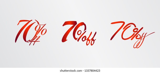 70 percent sale with calliography text shapes icon set 